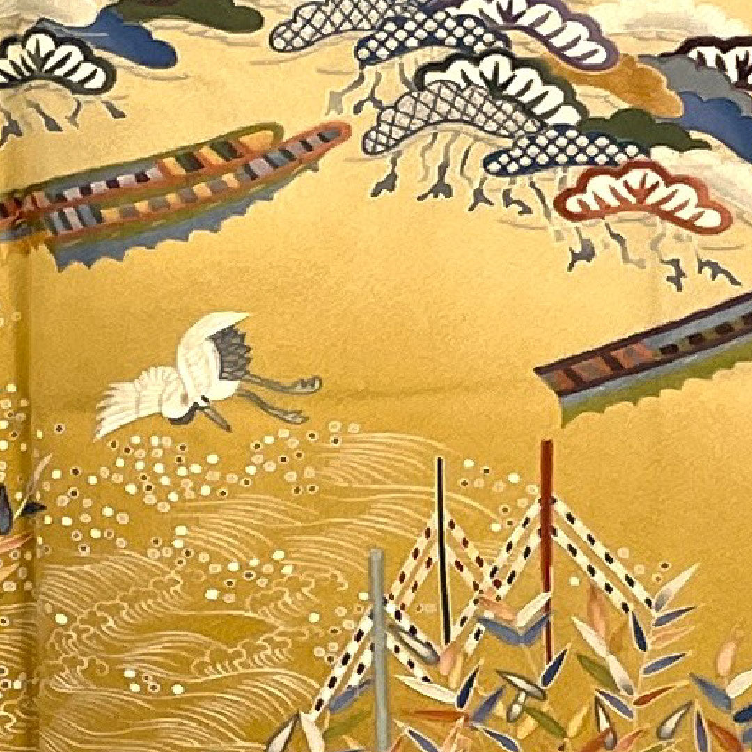 訪問着 袷 身丈156.5cm 裄丈65cm 刺繡 鶴 松 正絹 Sランク クリーム系 1112000932315