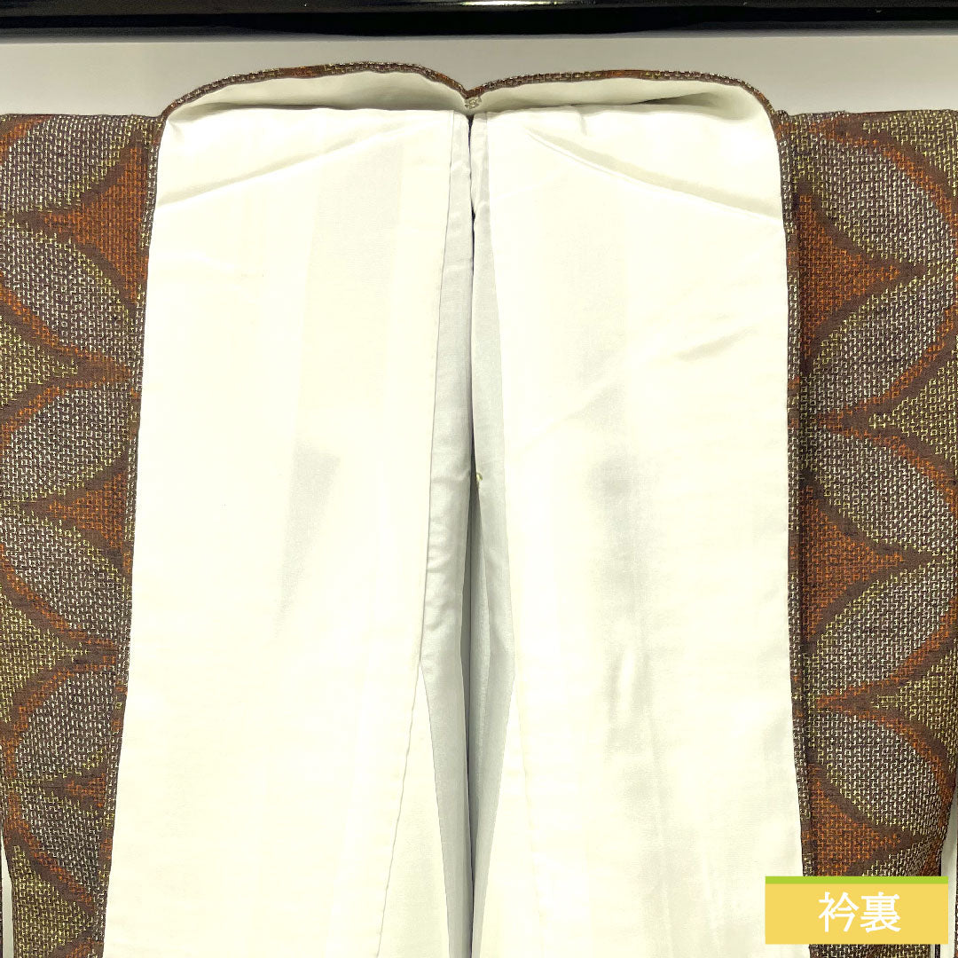 Tsumugi, pure silk, length 158cm, sleeve length 62.5cm, Shippo, A rank, lined, brown, 1116003543314