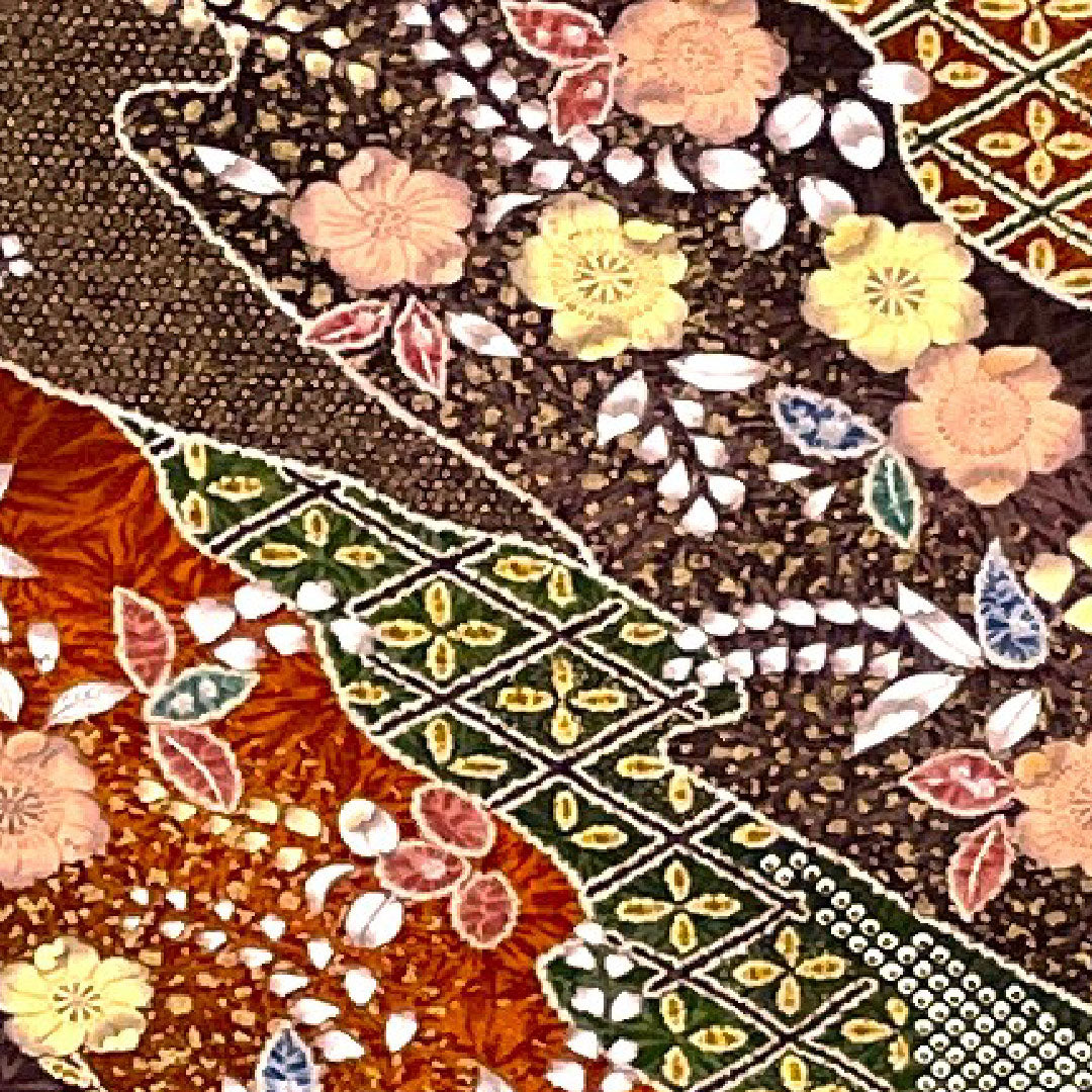 Komon, Length 160cm, Sleeve Length 65cm, Awase, Tsujigahana, Pure Silk, S Rank, Brown, 1115000722314