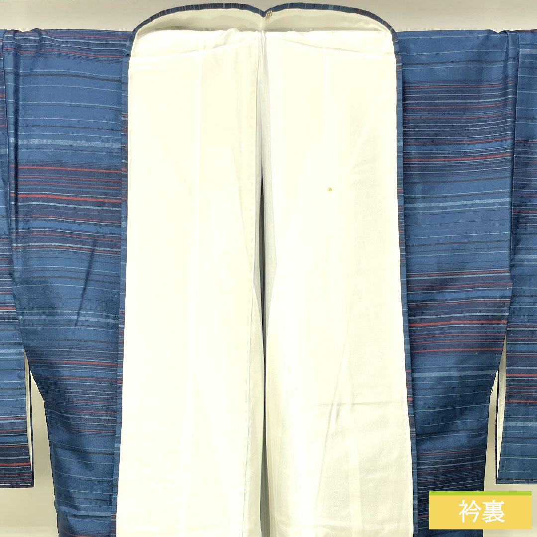 Tsumugi silk, length 160cm, sleeve length 66cm, Noshime Hanairo (flower color), Striped Oshima, with basting thread, A rank, lined, blue, 1116003643417