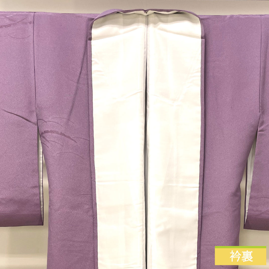 Plain color, polyester, length 163.5cm, sleeve length 64.5cm, half-colored, washable kimono, dew grass, lined, S rank, purple, 1114001212420