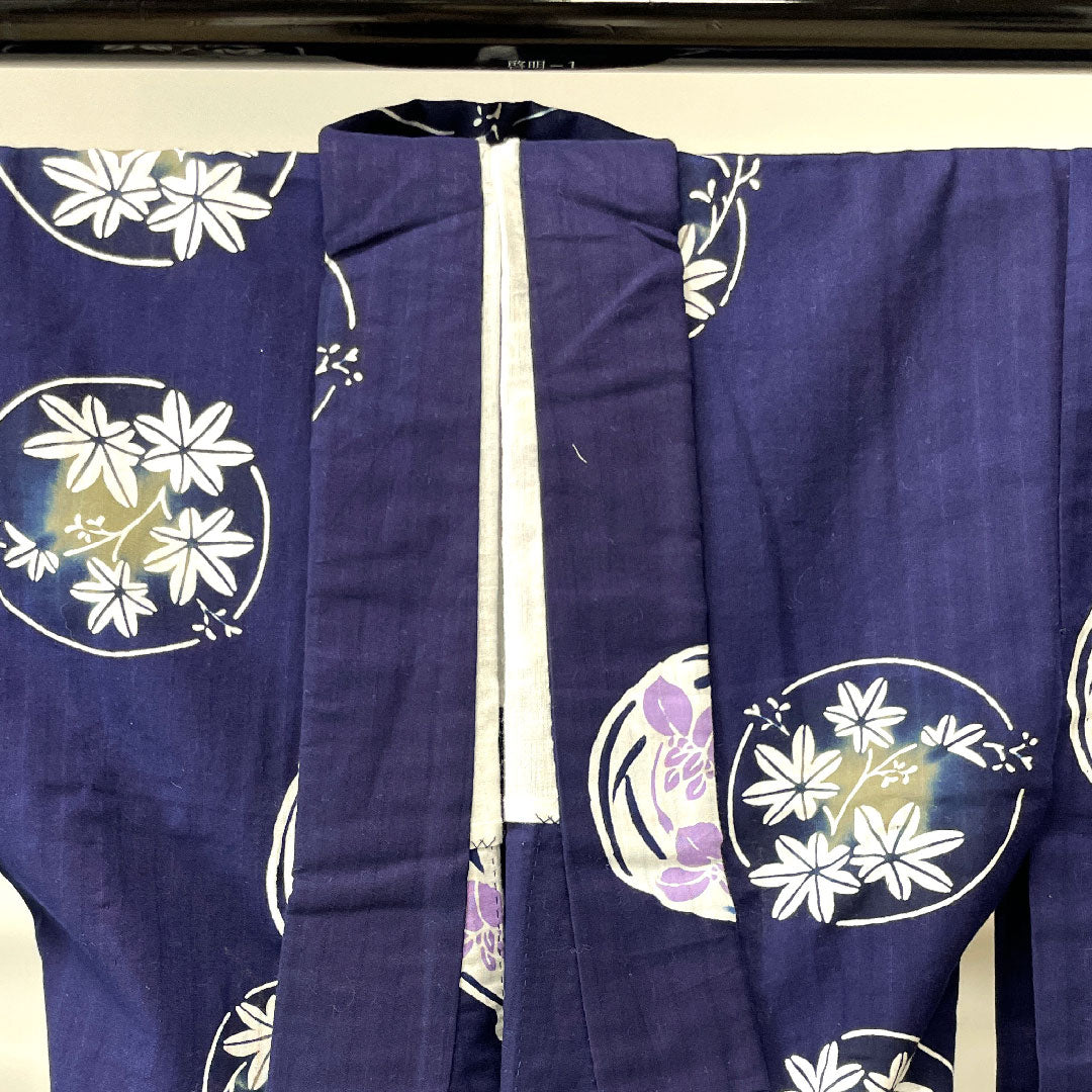 Yukata with basting thread, unused, dark blue, iris, cotton, S rank, single layer, length 166cm, sleeve length 67.5cm, navy blue, 1118002822518