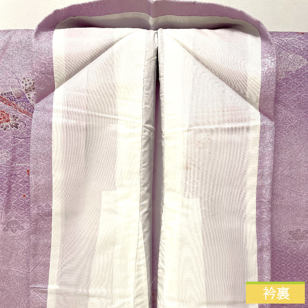 Small pattern, polyester, length 157cm, sleeve length 63cm, lined, light purple, washable kimono, auspicious motif, basting thread included, unused, S rank, purple, 1115004572320