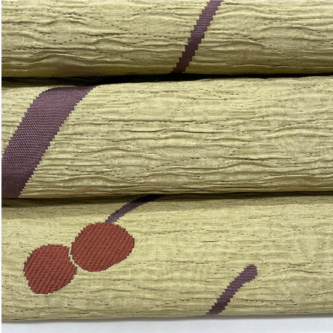 [Unfinished] Fukuro-Obi, Silk, NEW Rank, Kare-iro (brownish yellow), Berries, Abstract Pattern, Obi Length 457cm, Rokutsu, Casual, Beige Tones, 1123008461425