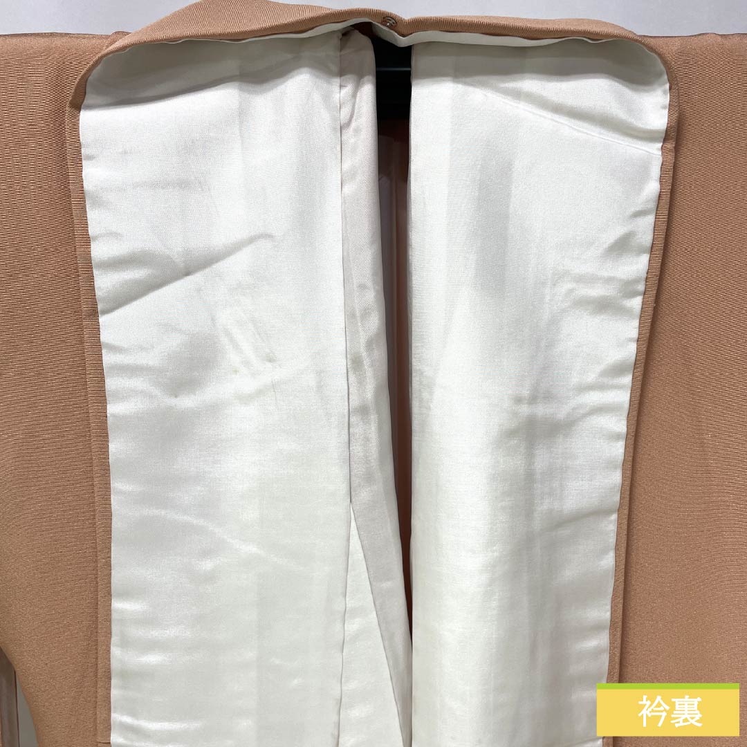 訪問着 正絹 Sランク 袷 身丈157.5cm 裄丈63cm 鮭色（さけいろ） 丸に蔦 付下げ 一つ紋 刺繍 草花 ピンク系 1112006332313