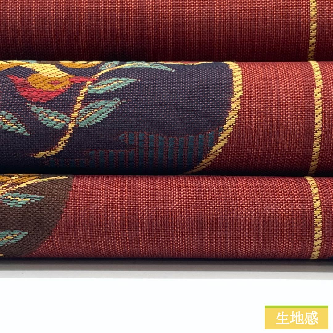 袋帯 正絹 Sランク 生臙脂色（しょうえんじいろ） 更紗文様 鳳凰 帯丈428cm 六通 カジュアル 朱系 1123015742316