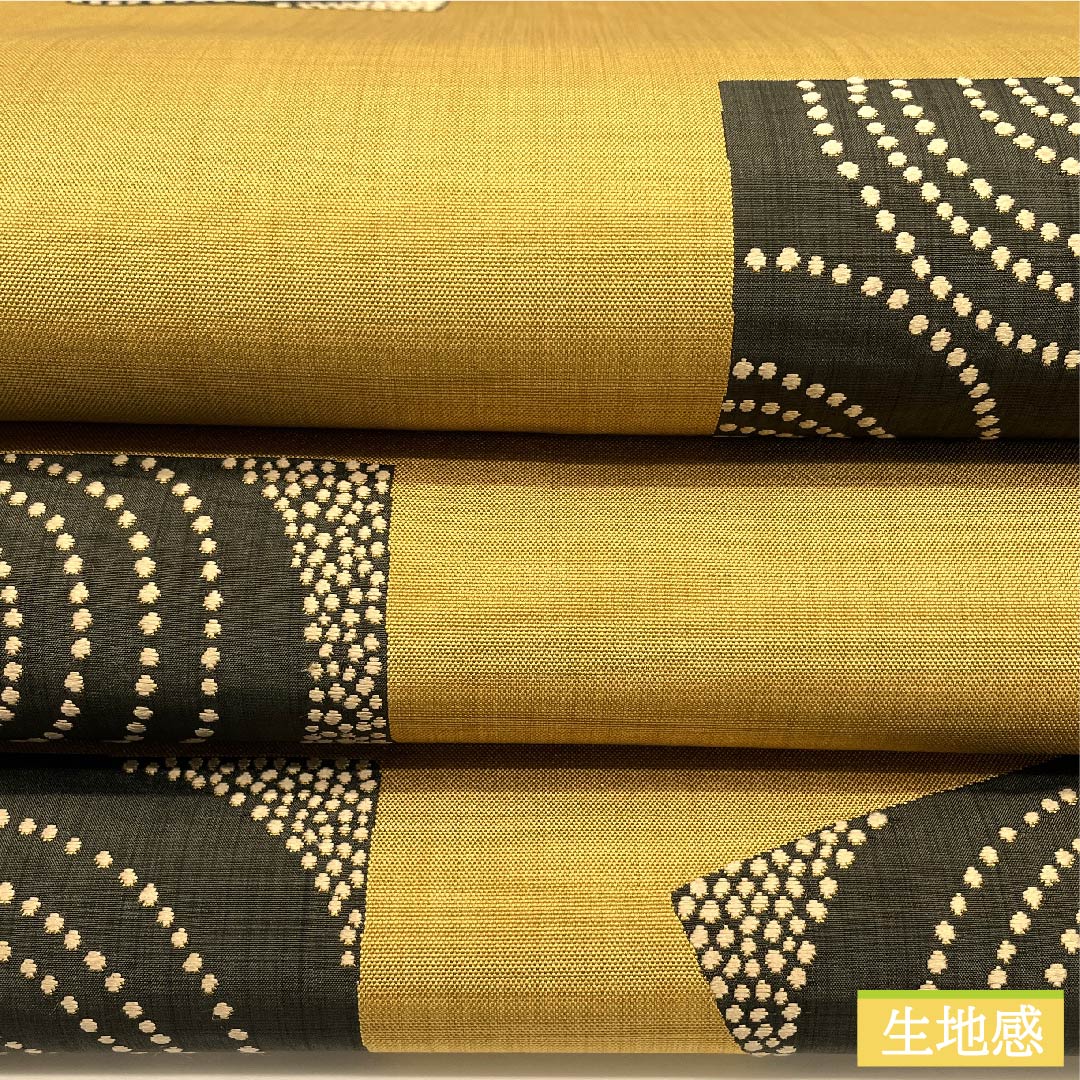 Golden Fukuro Obi (Bag) in Jinya weave with confetti and swirls, 440cm long, pure silk, S rank, six-pass, casual, yellow, 1123011152323