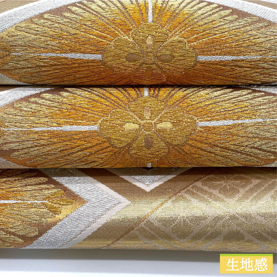 Fukuro Obi (Bag) Tonokoiro (Polished Color) Hanabishi (Flower Diamond) Length 418cm Pure Silk A Rank Six-way Formal Gold 1123010013321