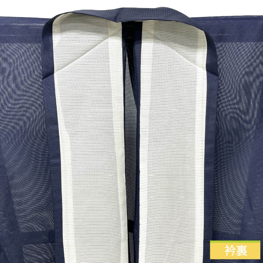 夏物 ポリエステル 色無地 Sランク 身丈162cm 裄丈64.5cm 濃紺色（のうこんいろ） 洗える着物 素無地 絽 紺系 1132003992418
