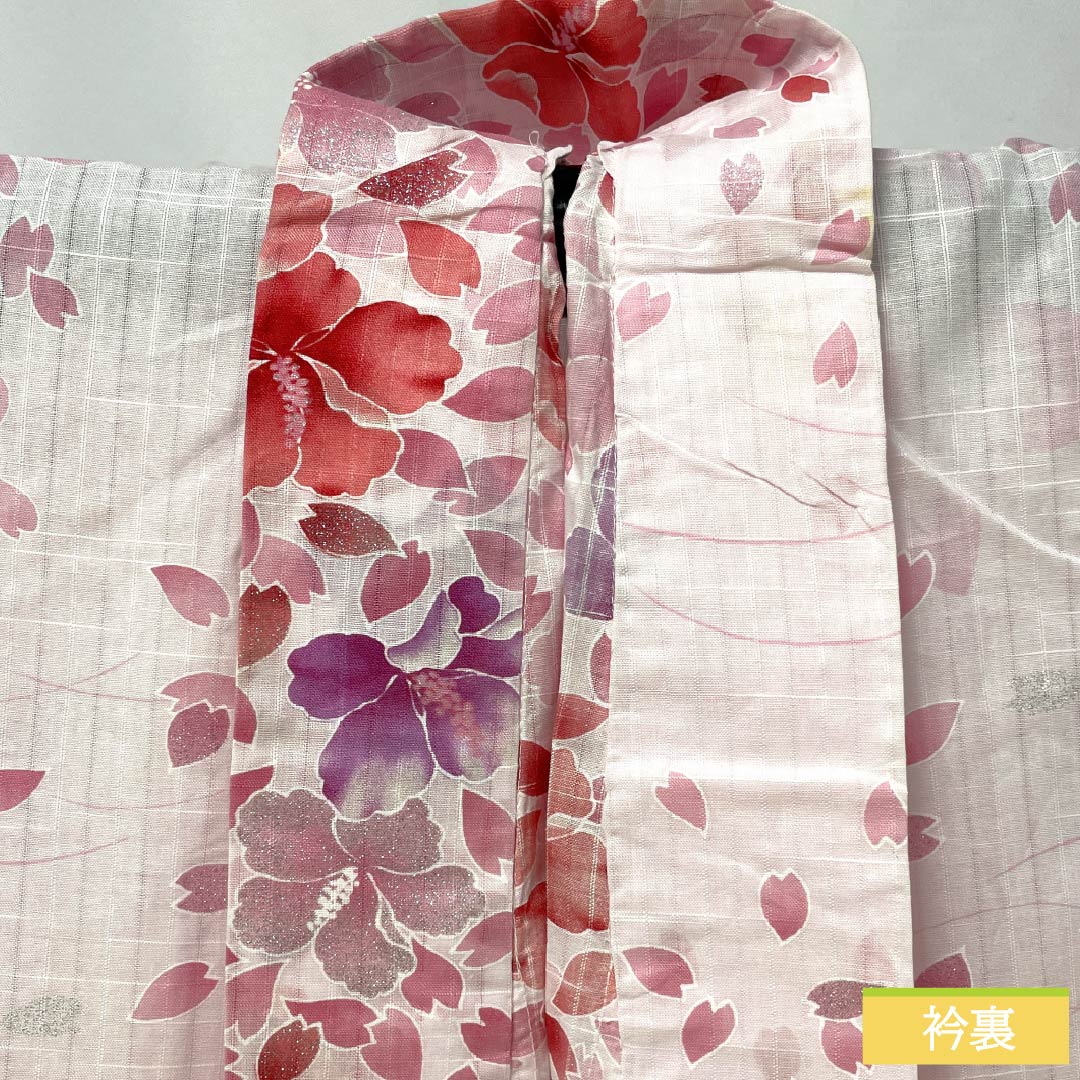 浴衣 木綿 身丈164cm 裄丈66cm Aランク 単衣 ピンク系 桜色（さくらいろ） 洋花 ラメ 1118006213413