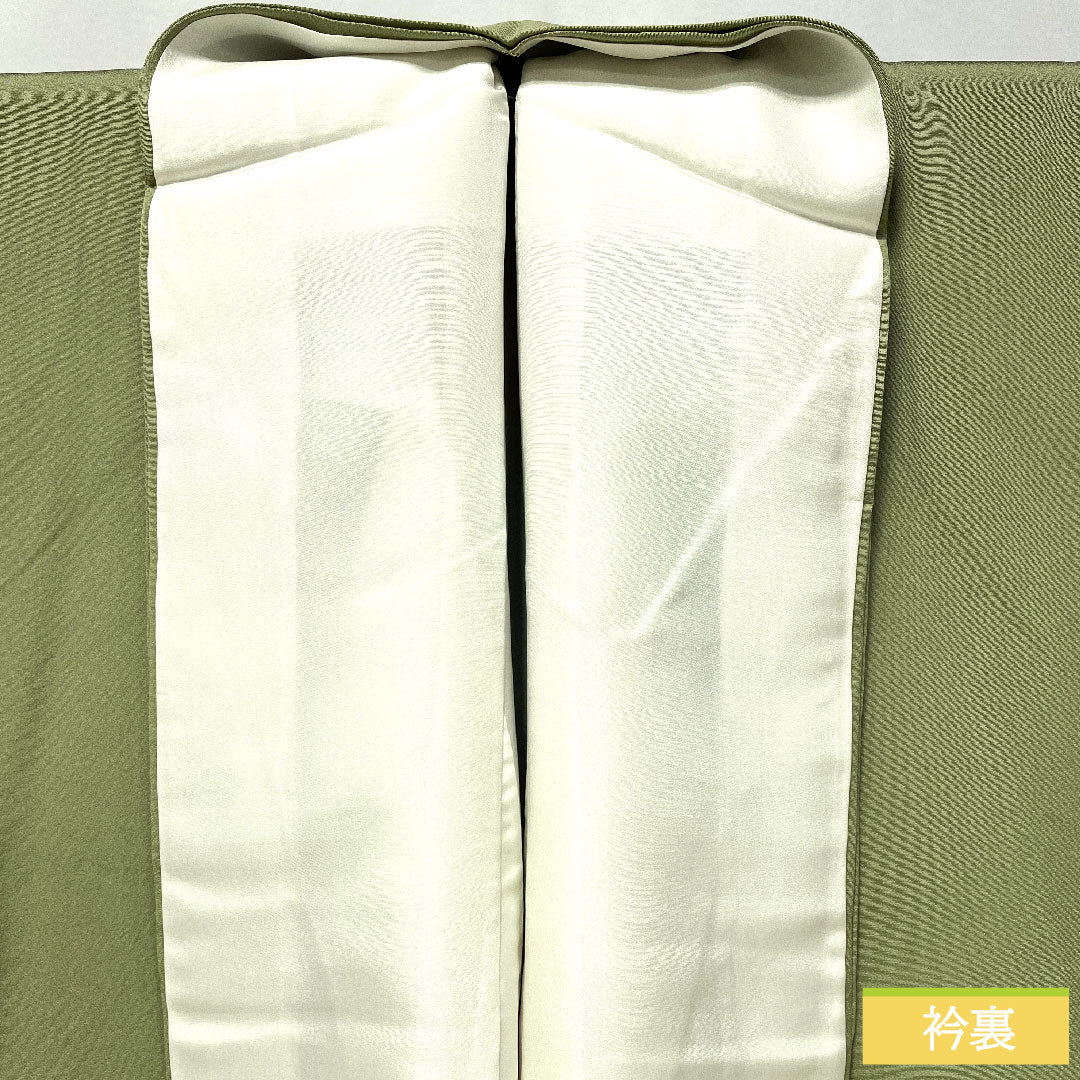 色留袖 正絹 身丈163cm 裄丈67cm 袷 薄柳色（うすやなぎいろ） 蘇州刺繡 丹後ちりめん 吉祥文様 三つ紋 丸に下り藤 Sランク 緑系 1111001682419