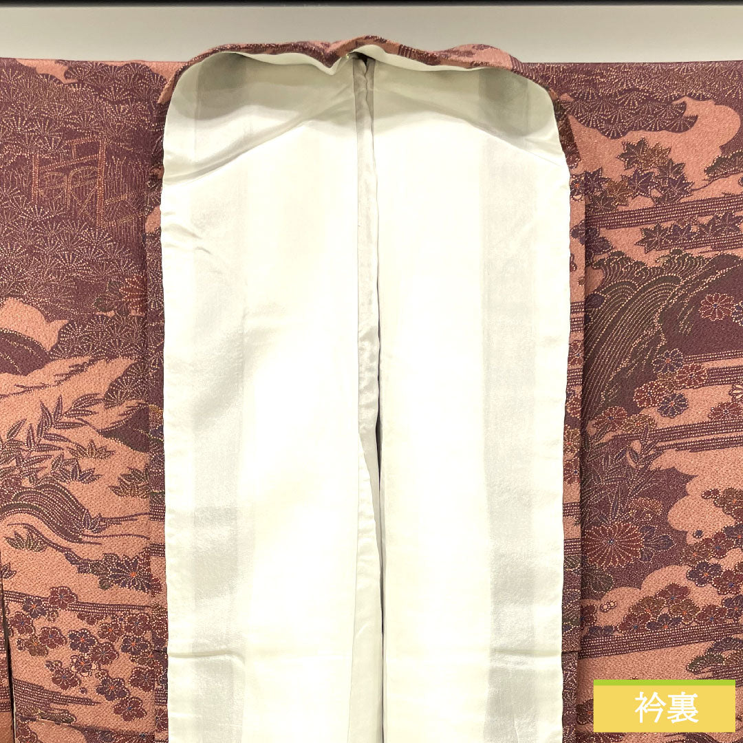 小紋 正絹 身丈152.5cm 裄丈60.5cm 袷 浅蘇芳色（あさきすおういろ） 江戸小紋 六谷博臣 伝統工芸士 茶屋辻 Sランク 紫系 1115004322220