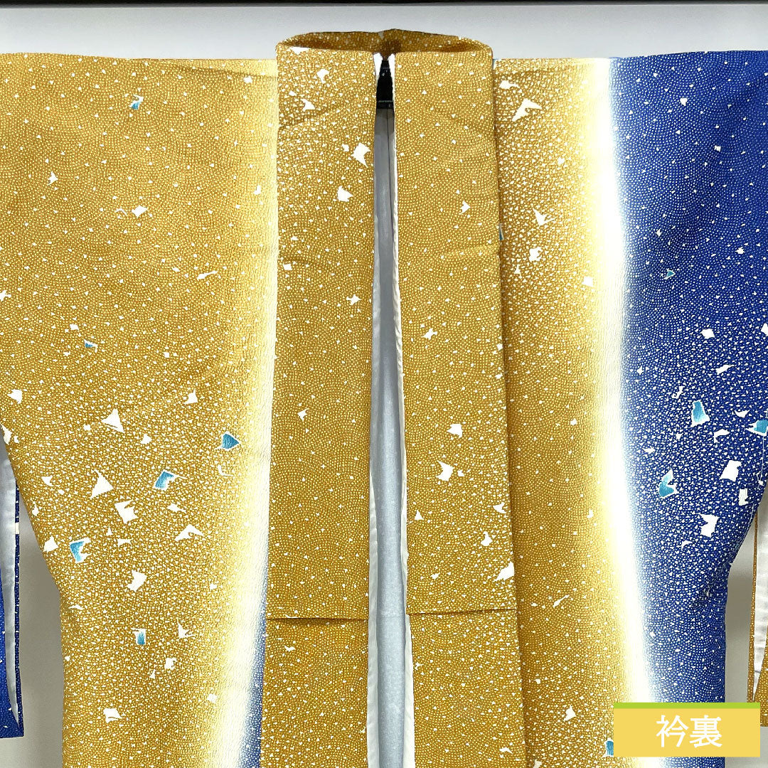 Small pattern, polyester, length 168cm, sleeve length 66.5cm, lined, ochre, indigo, abstract pattern, washable, S rank, gradation, 1115004422599