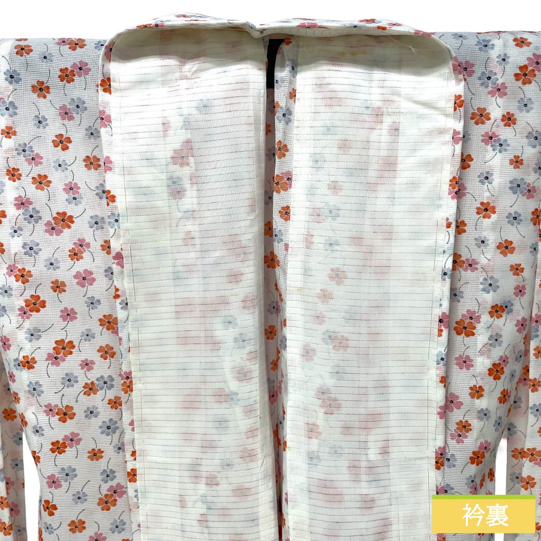 夏物 ポリエステル 小紋 Aランク 身丈156cm 裄丈62.5cm 型染 小花 洗える着物 絽 白系 1132004973311