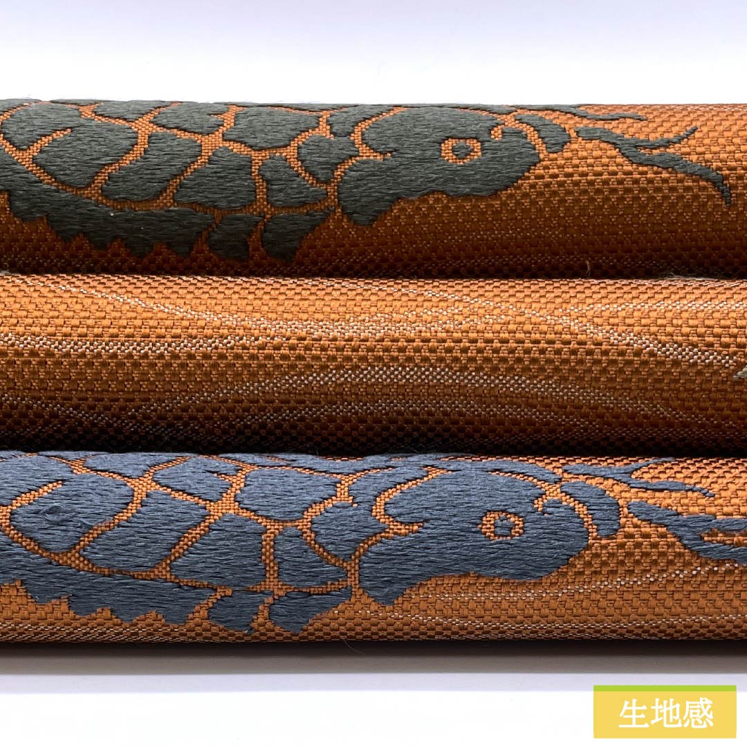 袋帯 正絹 紅鬱金色（べにうこんいろ） 荒磯 帯丈438cm Sランク 六通 セミフォーマル 橙系 1123015002326