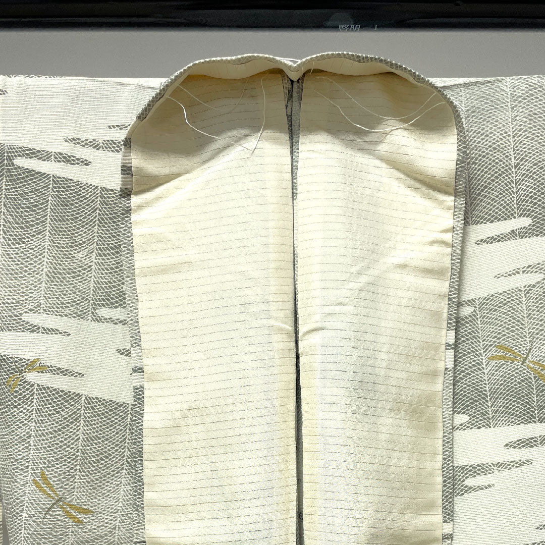 夏物 正絹 小紋 身丈155cm 裄丈62cm 乳白色（にゅうはくしょく） トンボ 道長取り 絽 Sランク クリーム系 1132000602315