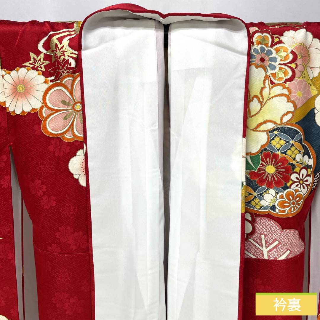 振袖 正絹 Sランク 身丈170.5cm 裄丈67.5cm 袷 真紅色（しんくいろ） 京友禅 吉祥文様 松竹梅 菊 ECOガード加工 赤系 1113002602612