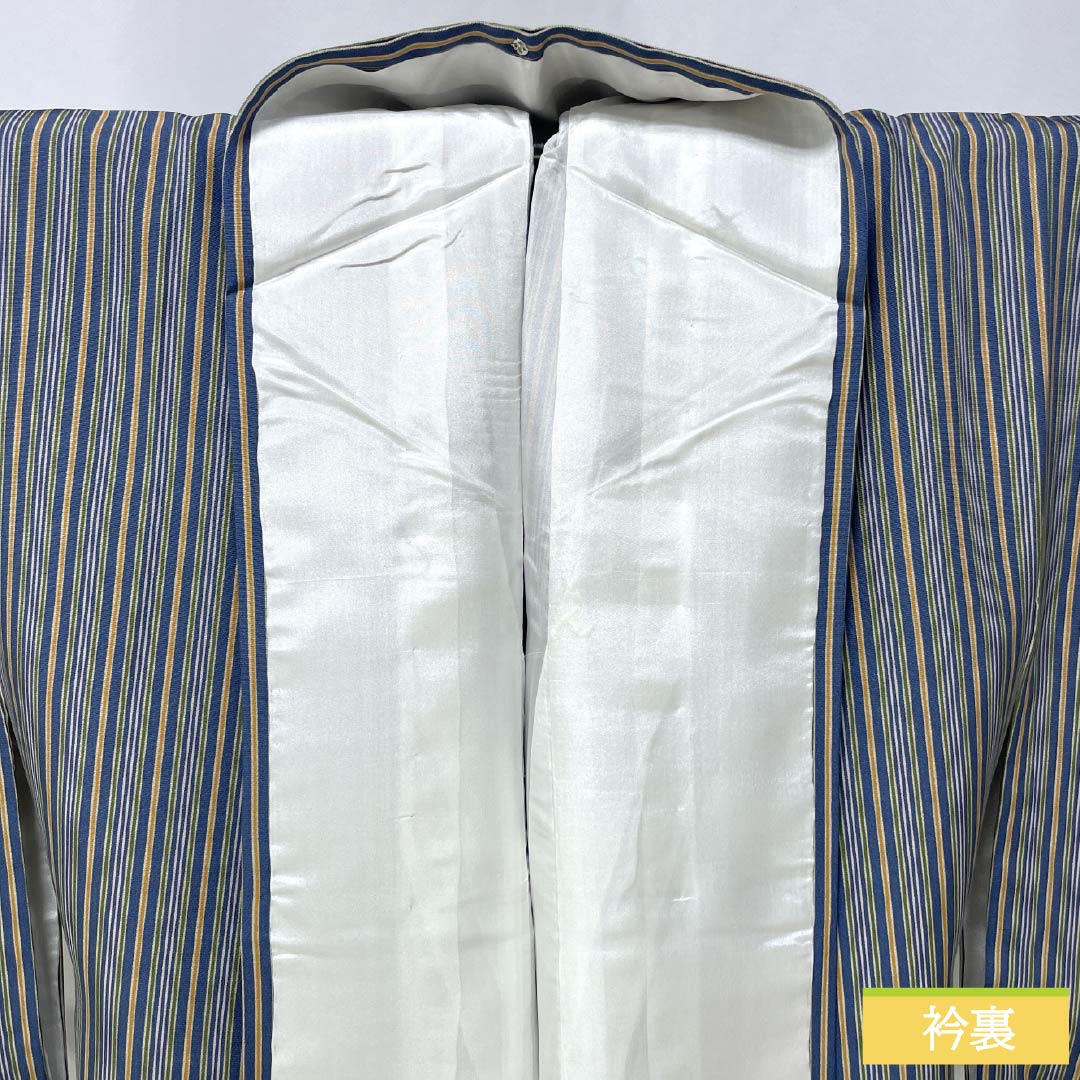小紋 正絹 Sランク 身丈156.5cm 裄丈63cm 袷 呉須色（ごすいろ） 縦縞 青系 1115006642317