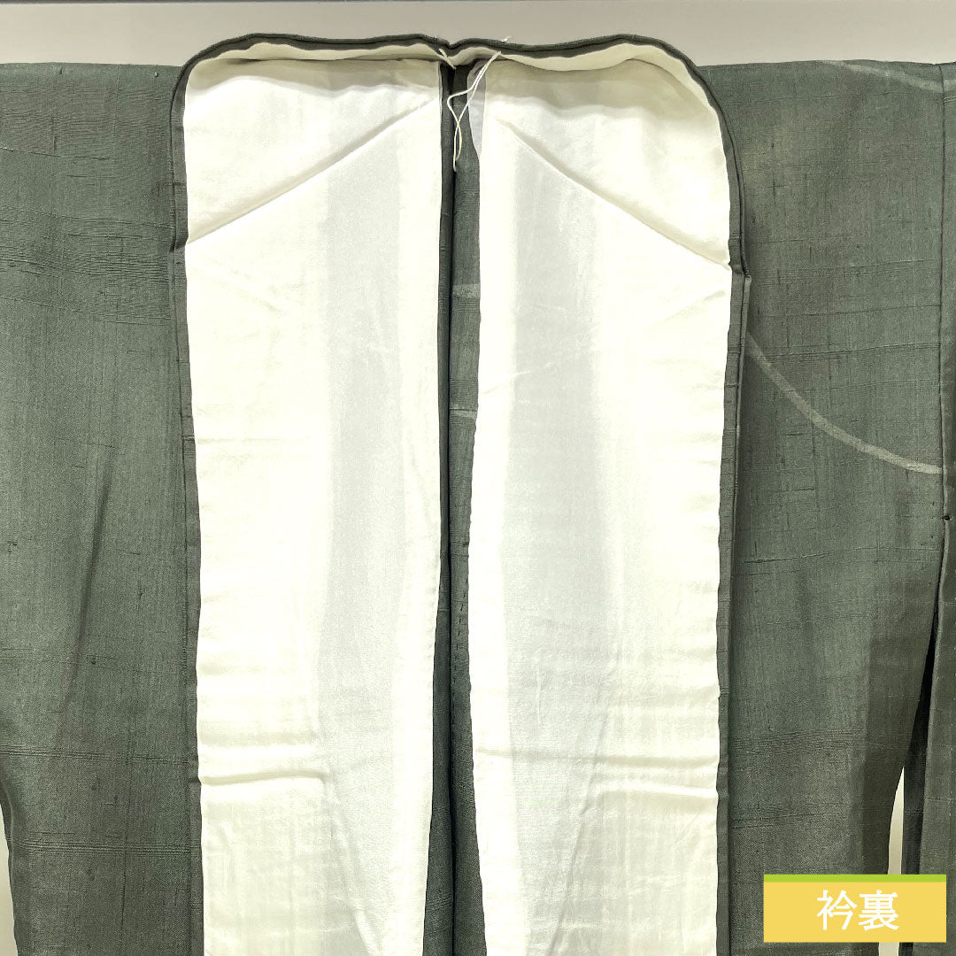 訪問着 正絹 単衣 身丈168.5cm 裄丈66.5cm 鈍色（にびいろ） 紬地 抽象模様 Sランク 緑系 1112004212519