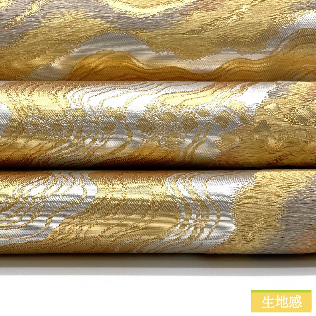 Formal silver-colored obi, pure silk, S-rank, with a ripple pattern, suitable for formal kimono (tomesode), length 436cm, six-fold hem, product number 1123015972322