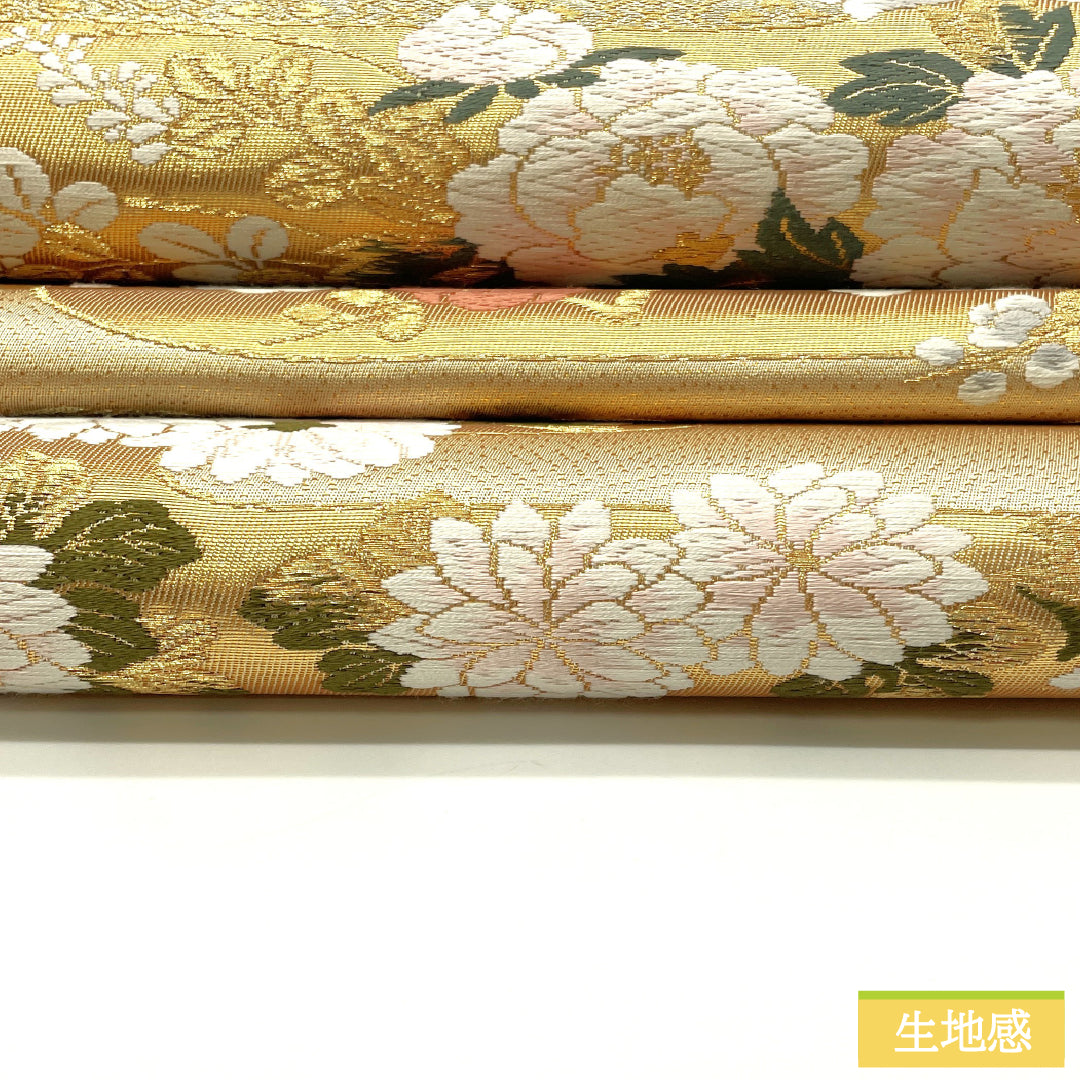 Fukuro-obi silk A Rank Nishijin-ori e-gasumi plum bamboo auspicious patterns obi length 430cm rokutsu formal gold 1123017303321