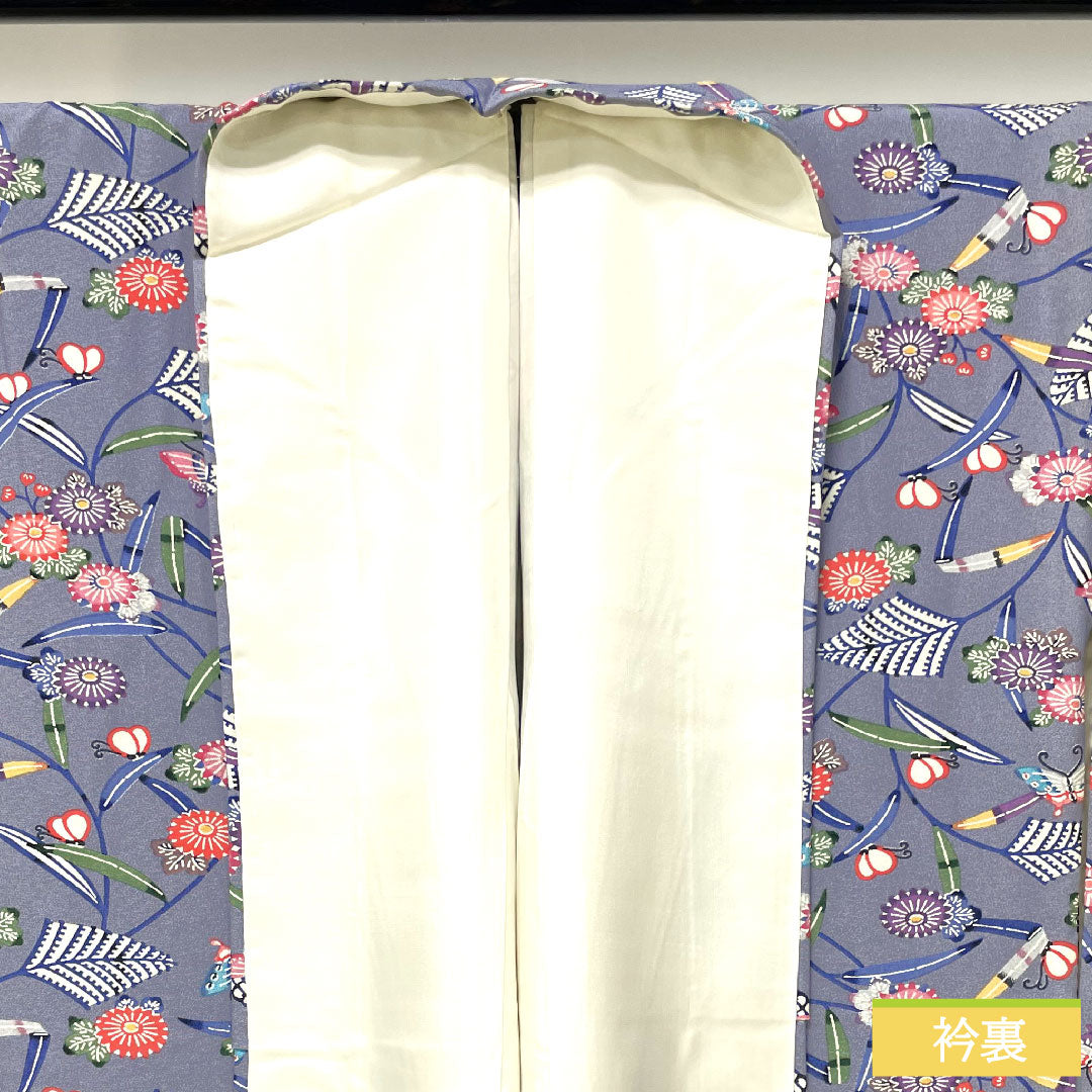 小紋 正絹 身丈164cm 裄丈65cm 袷 つるば鼠色（つるばねずいろ） 京紅型 吉祥文様 Sランク グレー系 1115004442422