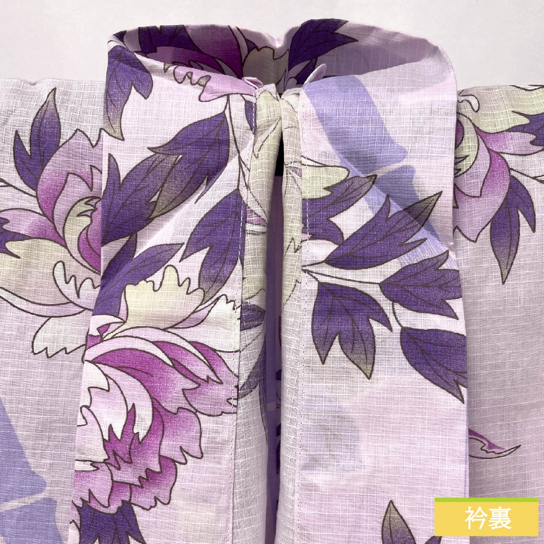 Cotton Yukata, Length 166cm, Sleeve Length 67.5cm, A-Rank, Single-Layer, Purple with Light Wisteria (Usu-Fujiiro), Peony and Bamboo Design, Product Number: 1118006053520