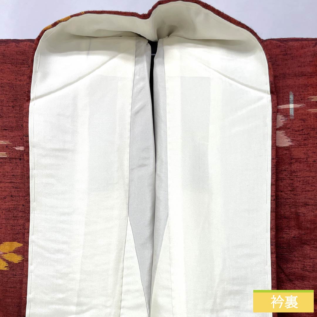 Tsumugi silk S rank, length 156cm, sleeve length 65cm, copper-red (shakudo-iro) flower pattern, kasuri, lined, brown, product number 1116003952314