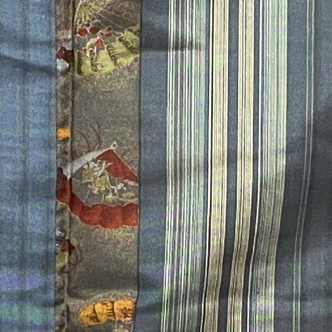 Oshima Tsumugi Length 155cm Sleeve length 69.5cm Navy blue, indigo iron, striped pattern, pure silk, A rank, lined, blue 1116001693317