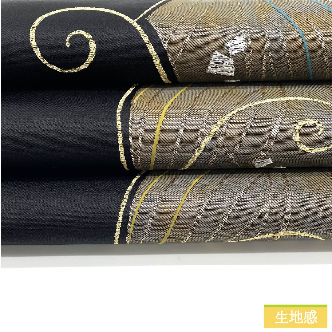 Fukuro Obi, Pure Silk, Black, Dyed with Wave Pattern, Length 436cm, S Rank, Six-way, Semi-formal, Black, 1123011472310