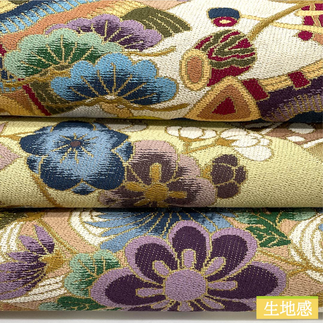 袋帯 胡桃色（くるみいろ） 白綾苑大庭 吉祥文様 松竹梅 帯丈418cm 正絹 Sランク 六通 フォーマル ベージュ系 1123010132325