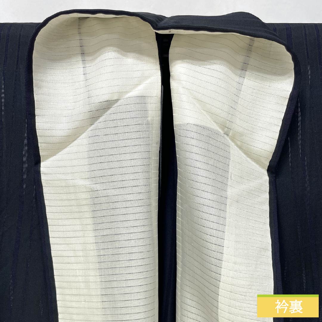 夏物 正絹 色無地 身丈161cm 裄丈63cm 竪絽 ぼかし染 うそつき襦袢 絽 Aランク 黒系 1132002723410