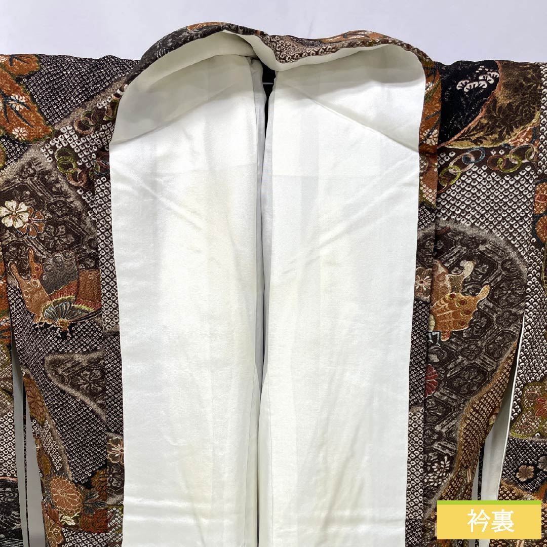 小紋 正絹 Aランク 身丈152cm 裄丈62cm 袷 型染 古典柄 茶系 1115006503214