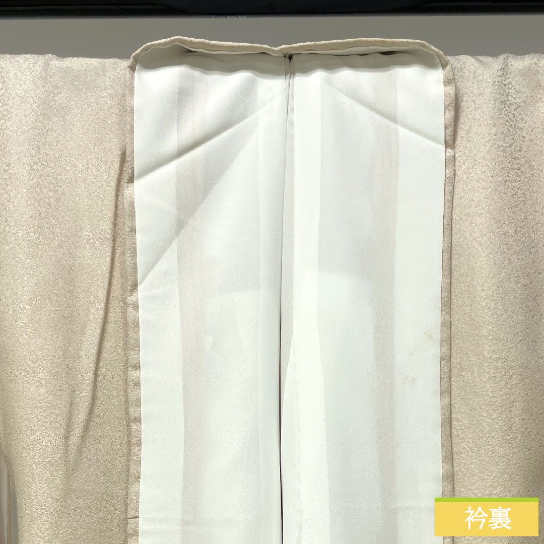 色無地 ポリエステル 身丈170.5cm 裄丈65cm 生成り色（きなりいろ） 洗える着物 一つ紋 五三桐 袷 Aランク ベージュ系 1114001263625