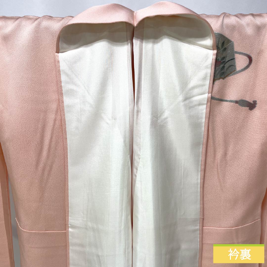 Visiting Kimono (Homongi) - Pure Silk, S-Rank, Lined, Length 167.5cm, Sleeve Length 68cm, Dawn Blue (Akebono-iro), Gold-Embossed, Stacked Box with Basting Thread, Pink, Product Number: 1112006372513