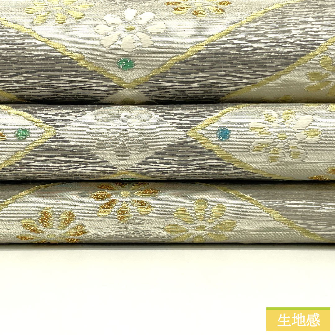 袋帯 正絹 Aランク 夢小路 西陣織 みらくるコート加工   帯丈432cm 六通 フォーマル 銀系 1123016903322