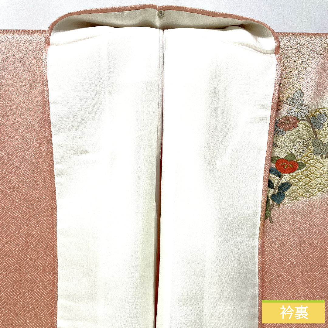 訪問着 正絹 袷 身丈161.5cm 裄丈65.5cm 薄紅梅色（うすこうばいいろ） 京友禅 吉祥文様 Bランク ピンク系 1112006004413