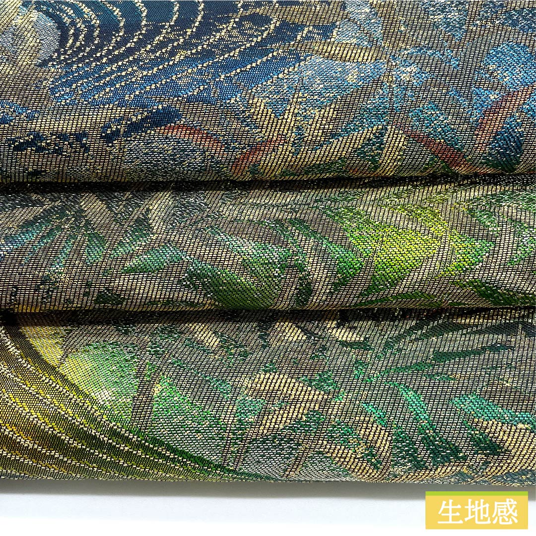 袋帯 常盤色（ときわいろ） 流水 葉模様 帯丈420cm 正絹 Sランク 六通 フォーマル グラデーション系 1123009992399