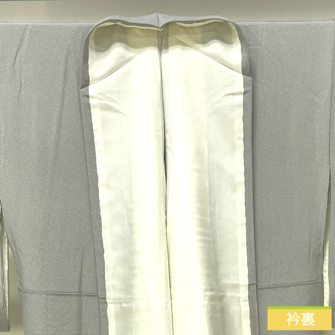Colored Tomesode, pure silk, length 157cm, sleeve length 63.5cm, lined, tin color, landscape pattern, three crests, ivy, artist's work, Hida Takayama, pearl tone finish, A rank, gray, 1111001363322