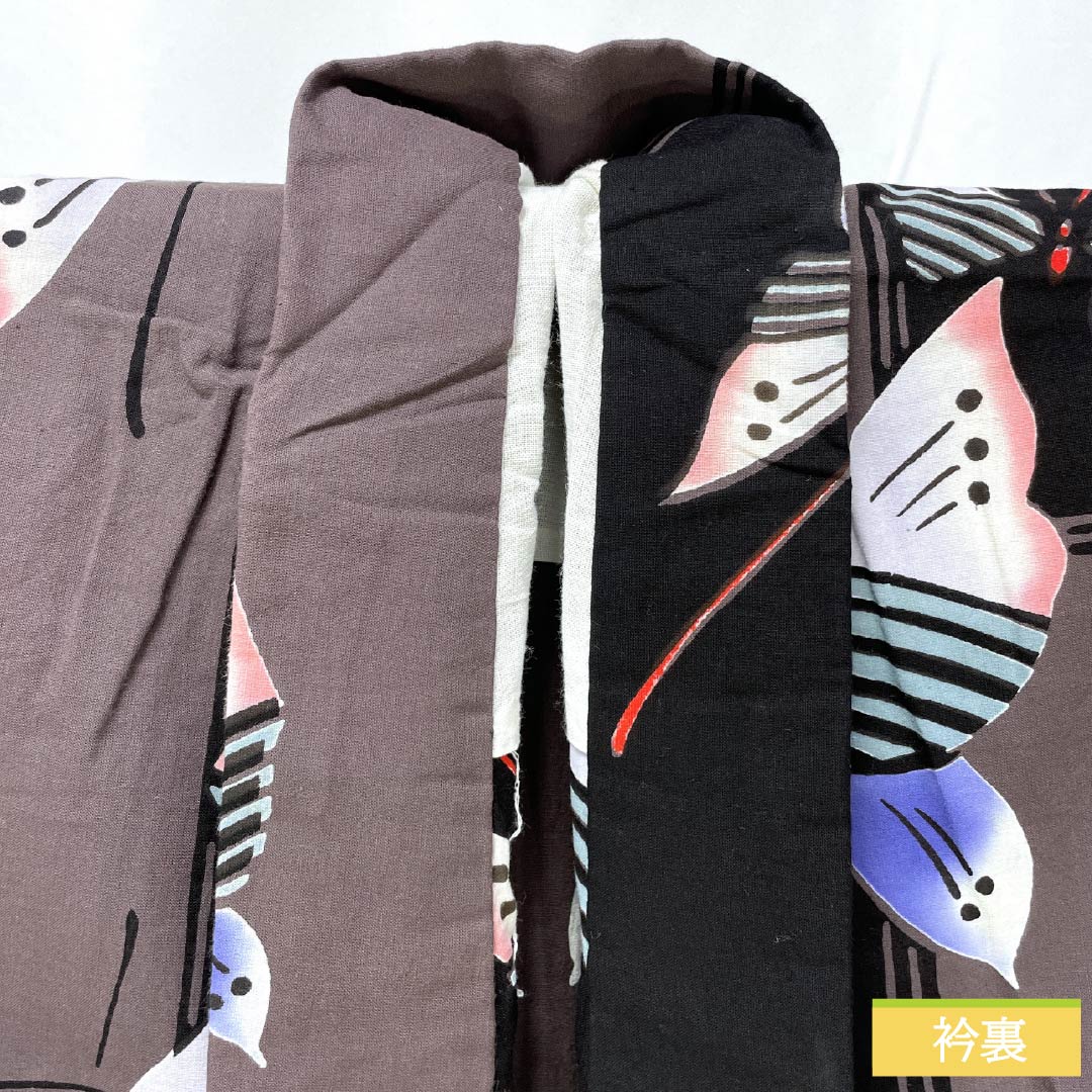 Cotton Yukata, Length 158cm, Sleeve Length 67cm, Rank B, Single Layer, Monotone, Grape Gray, Butterfly Design, 1118005824327