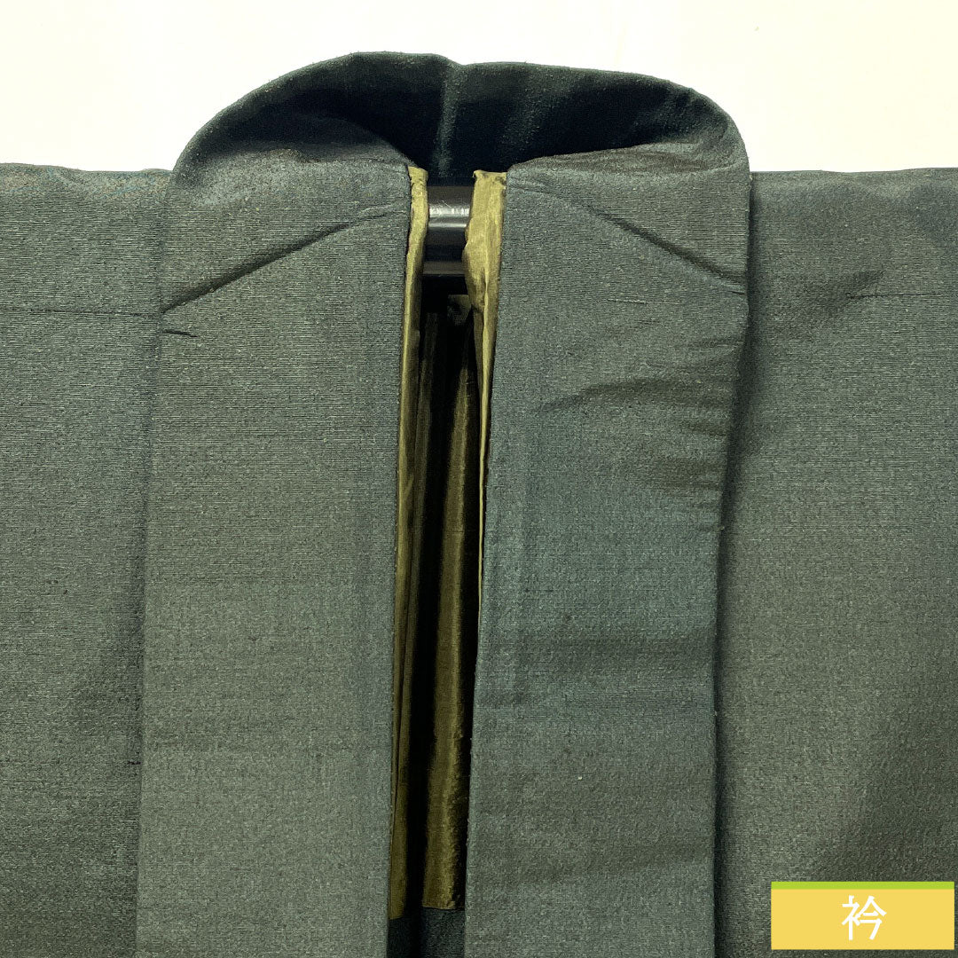 Men's silk S-rank kimono, length 88cm, sleeve length 66cm, rusty iron color (sabi-tui), green tsumugi fabric, product number 1119001642119