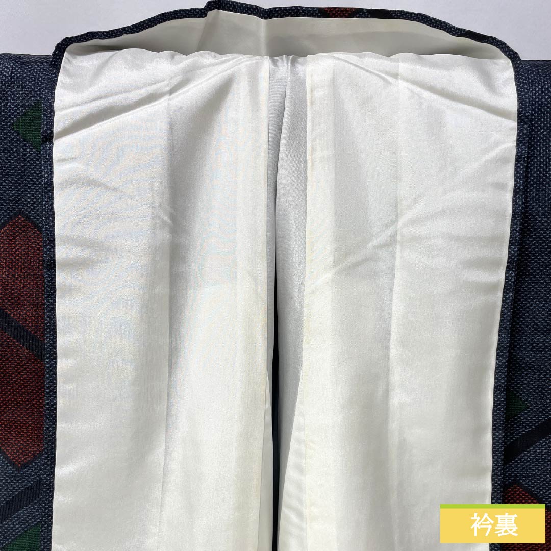 Silk Tsumugi (Japanese kimono), Length 165cm, Sleeve Length 65.5cm, Korean Indigo Blue, Oshima Tsumugi, Ichigen Kasuri Pattern, 7 Marks, S Rank, Lined, Navy Blue, Product Number: 1116003832518