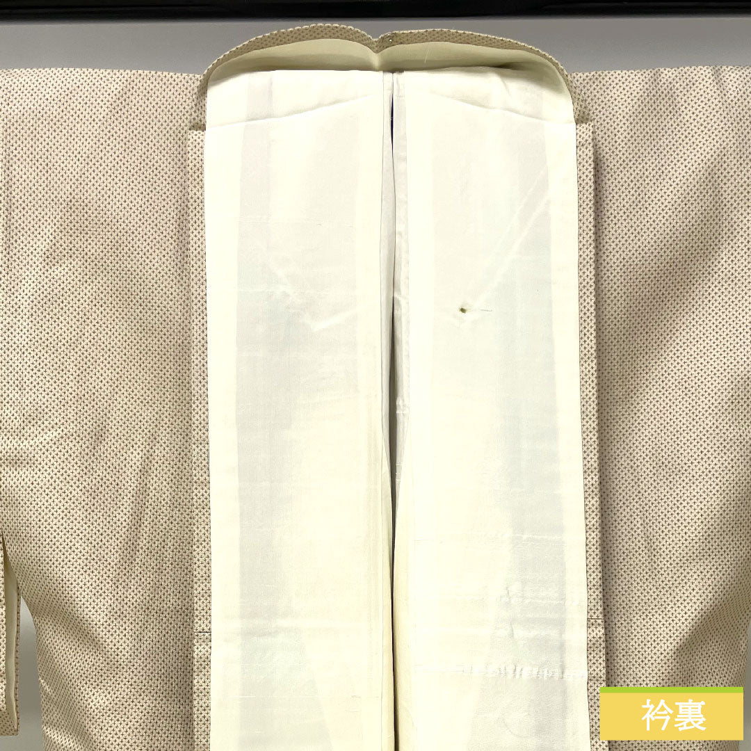 Tsumugi, pure silk, length 163.5cm, sleeve length 64cm, Tonokoiro, cross-patterned kasuri, A-rank, lined, beige, 1116003573425