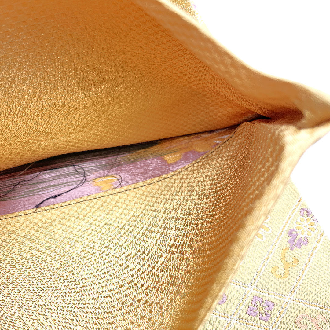 【Unhemmed】Fukuro Obi Silk NEW Rank Floral Hishimon Hitotsuginu Obi Length 452cm Rokutsu Semi-formal Yellow 1123002511423