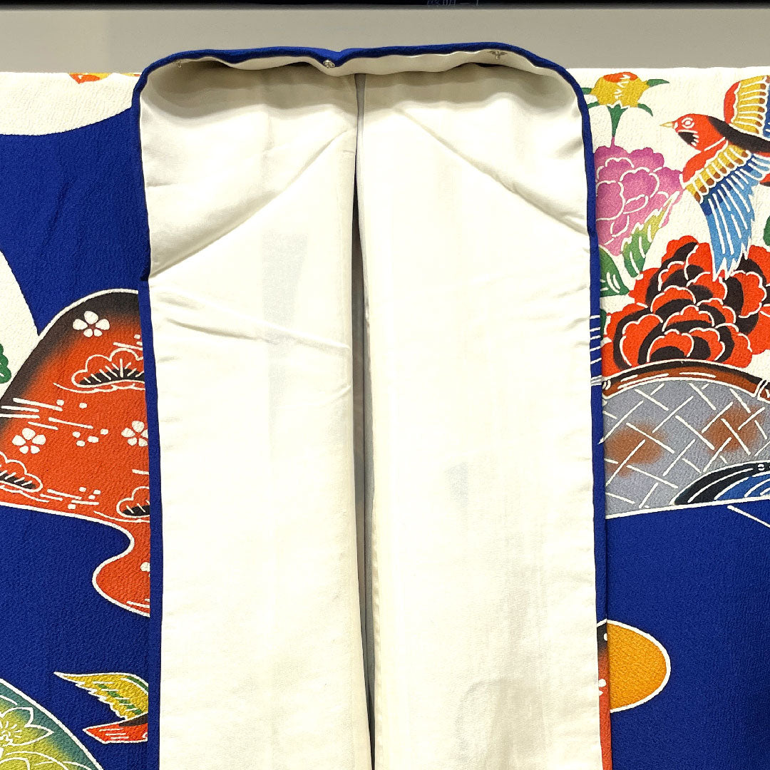 振袖 身丈160cm 裄丈65cm 袷  瑠璃色 京紅型 吉祥文様  正絹 Aランク 紺系 1113001753418