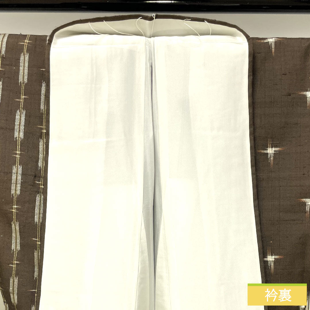 Tsumugi, pure silk, length 163cm, sleeve length 63.5cm, Kenbou color, Kasuri, basting thread included, unused, S rank, lined, brown, 1116003522414