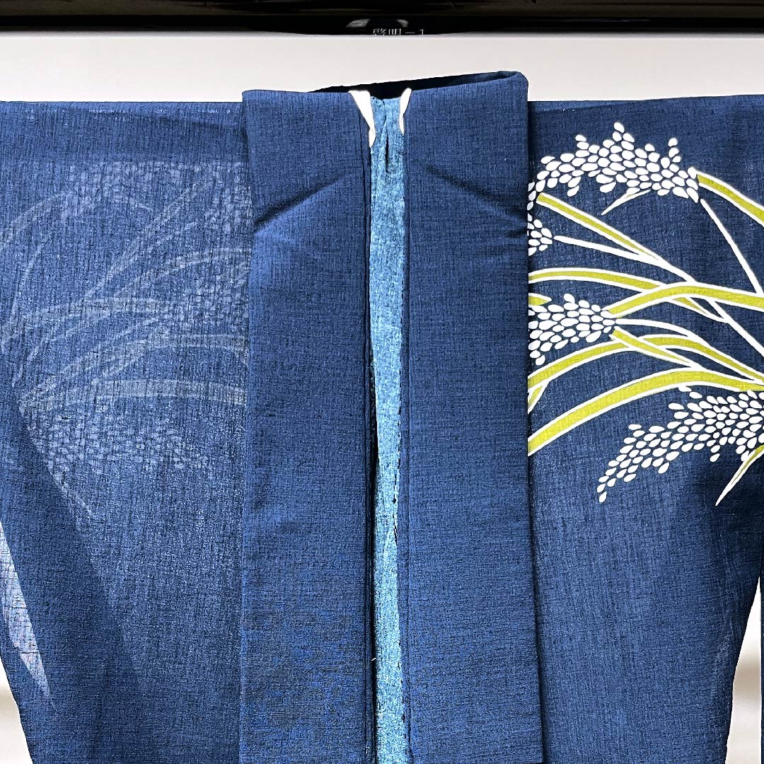 夏物 ポリエステル 訪問着 身丈159cm 裄丈66cm 鉄葡萄色（てつぶどういろ）稲穂 紗 Sランク 紺系 1132000092318