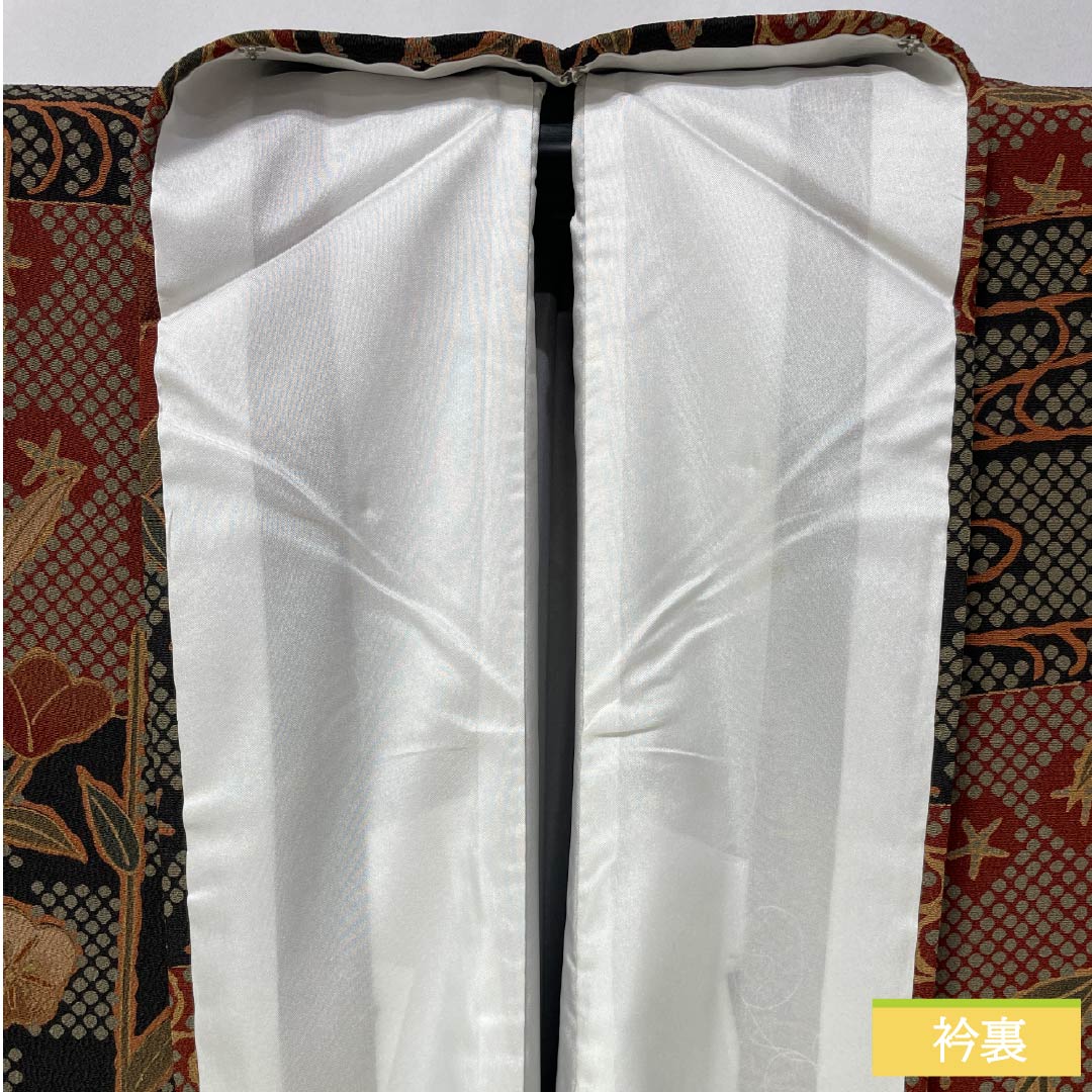 Small pattern, polyester, length 169cm, sleeve length 66.5cm, lined, copper-red, checkered, floral pattern, washable, basting thread included, S rank, gradient, 1115005772599