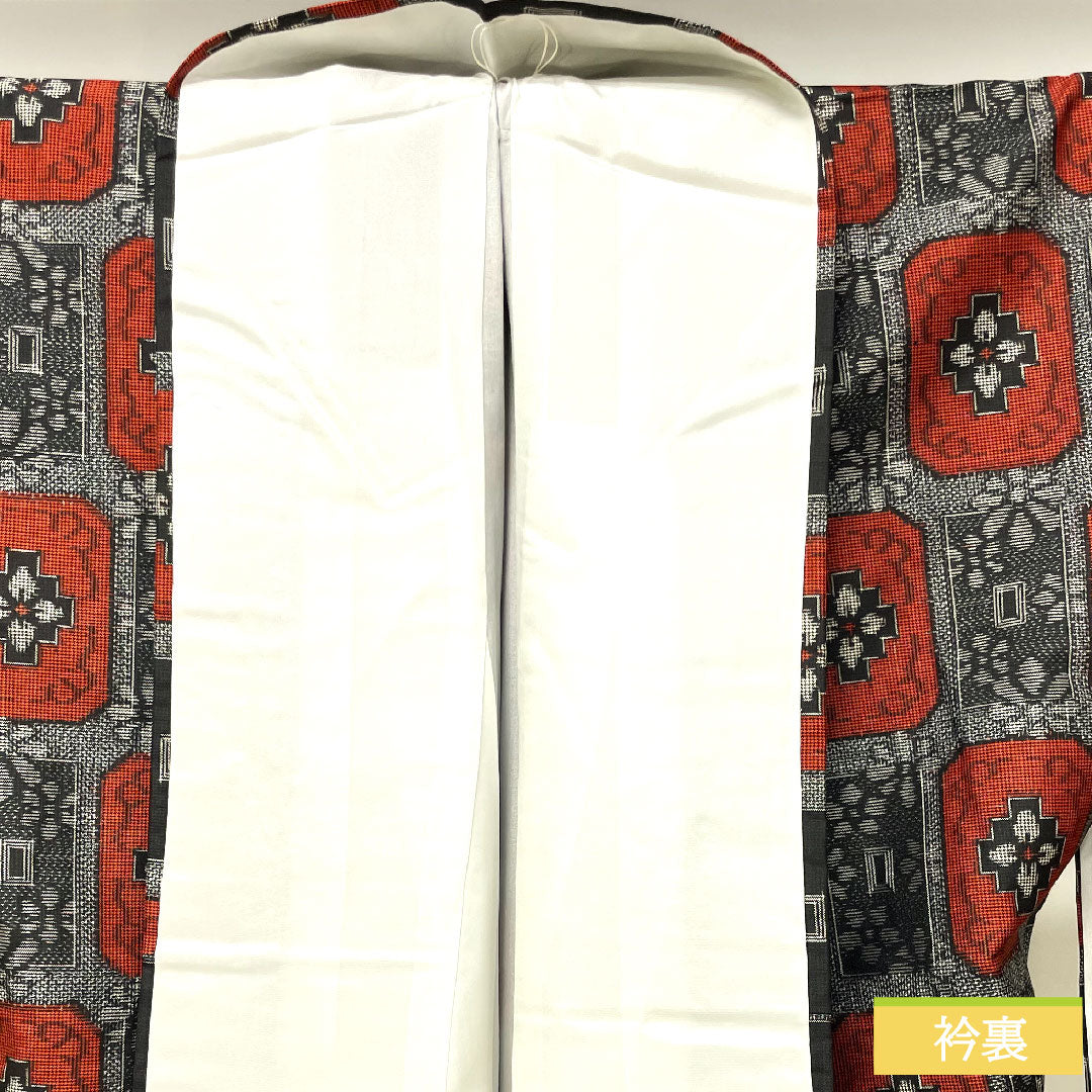 Murayama Oshima, pure silk, length 158.5cm, sleeve length 64.5cm, ensemble, abstract pattern, basting thread included, unused, S rank, lined, black, 1116003262310