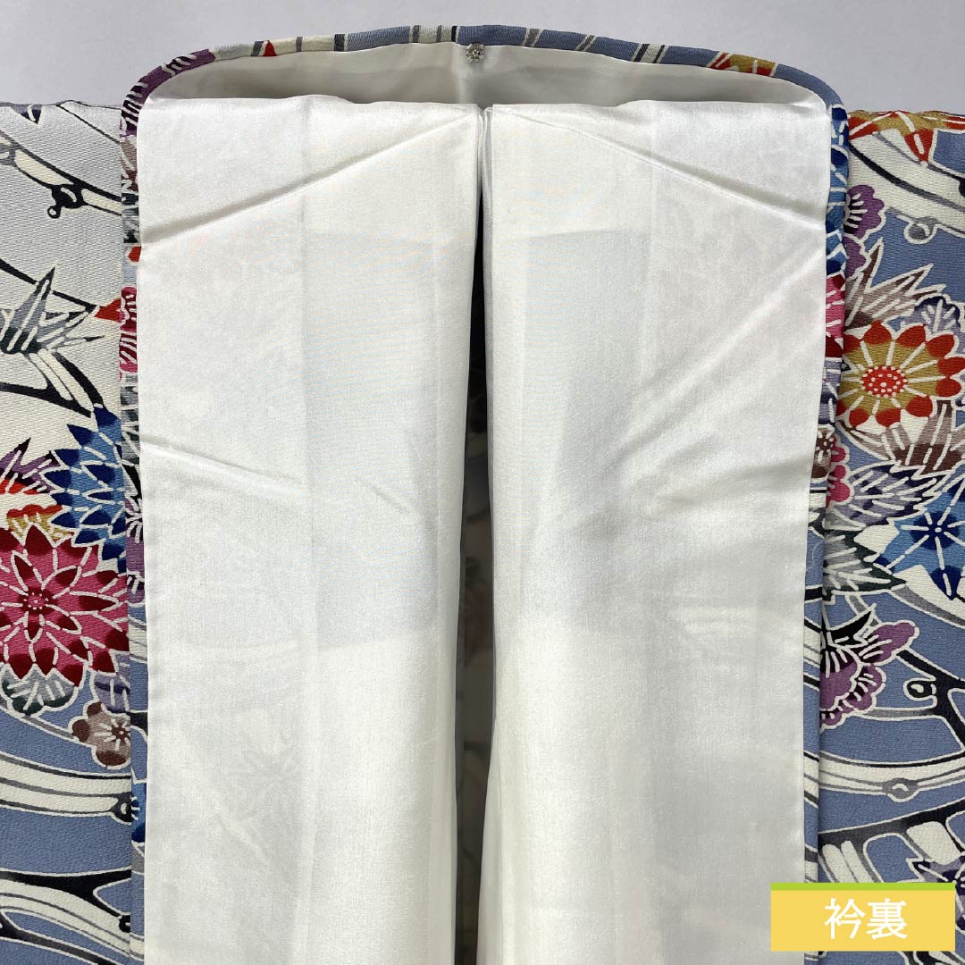 Visiting Kimono, Pure Silk, Grade A, Lined, Length 158cm, Sleeve Length 65cm, Navy Blue, Kyoto Bingata Flower Design, Blue Basting Thread Included, Product Number: 1112007023317